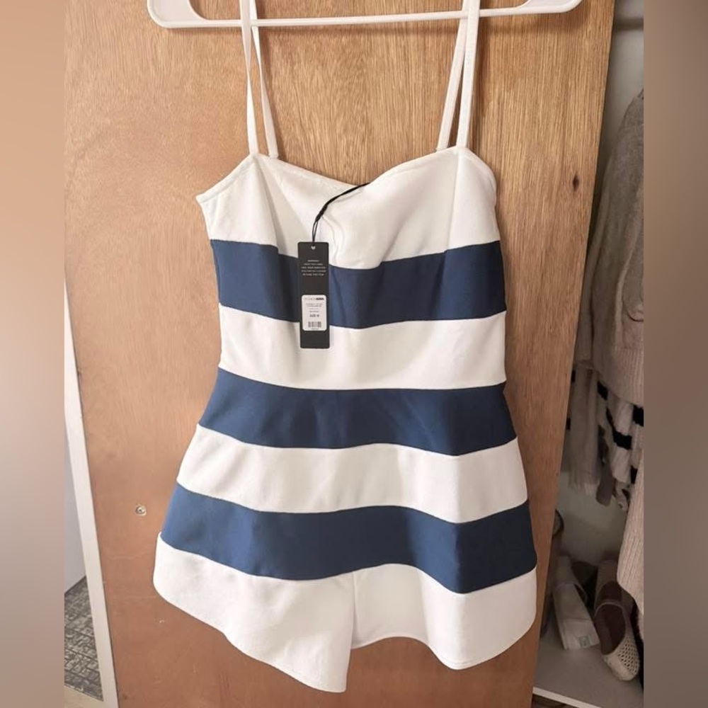 Fashion Nova Navy and White Striped Romper